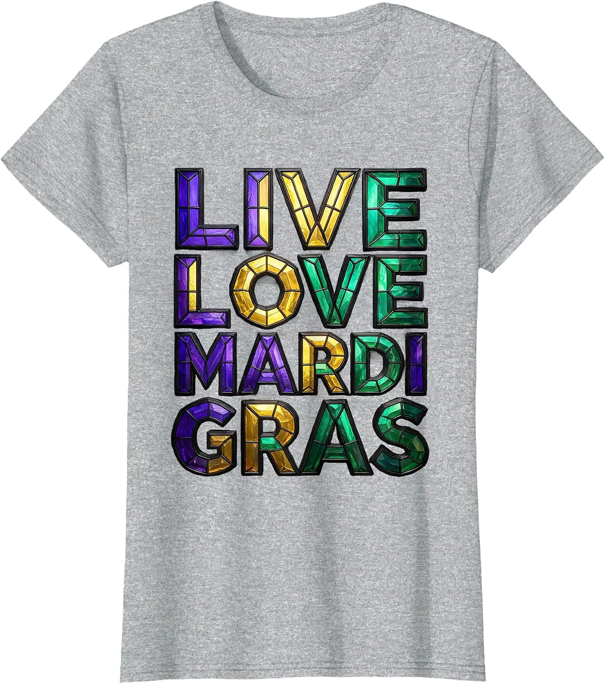 Live Love Mardi Gras Festive Celebration Design T-Shirt - Heather Grey