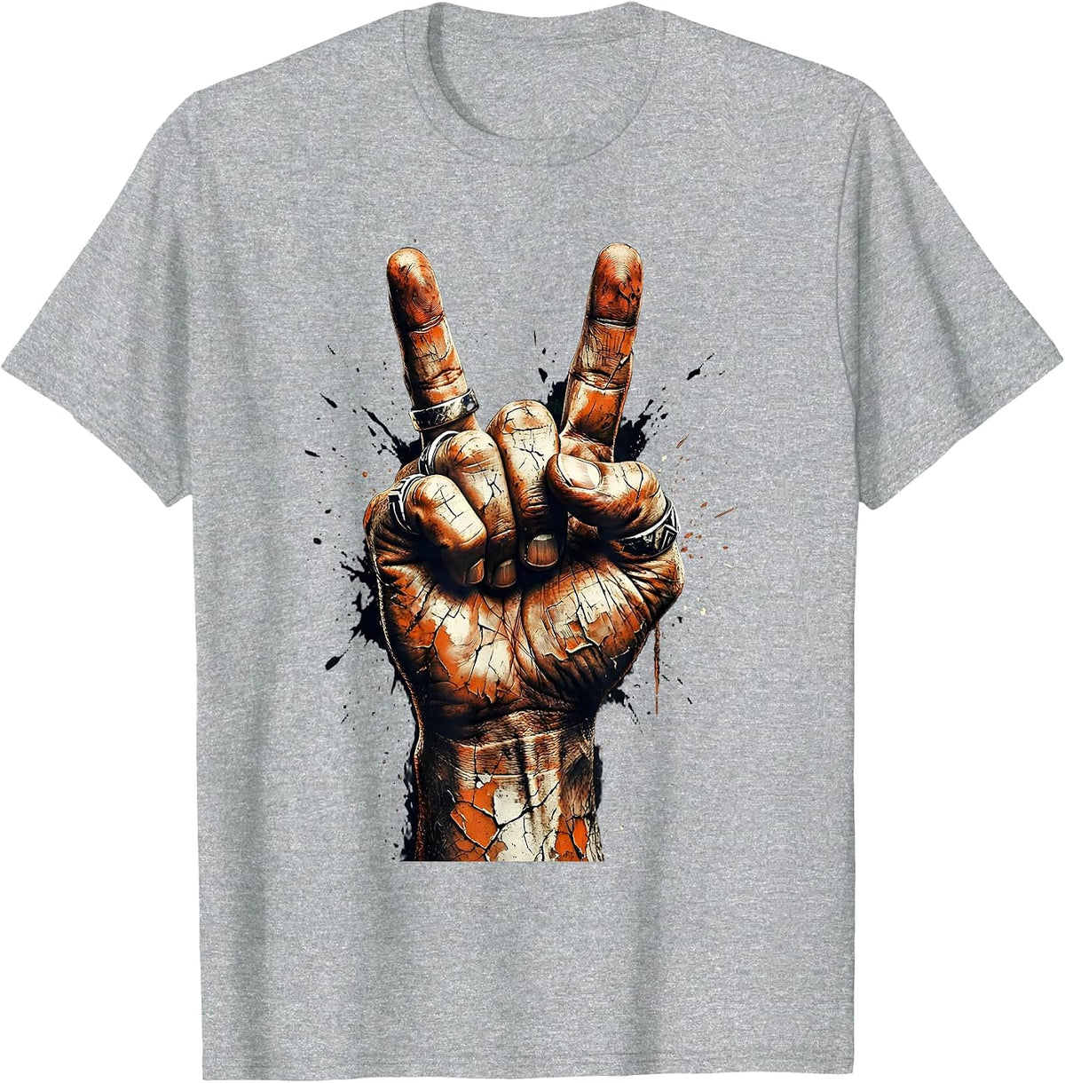 Men's Rock Devil Horns Hand Gesture Rings Graphic T-Shirt - Heather Grey