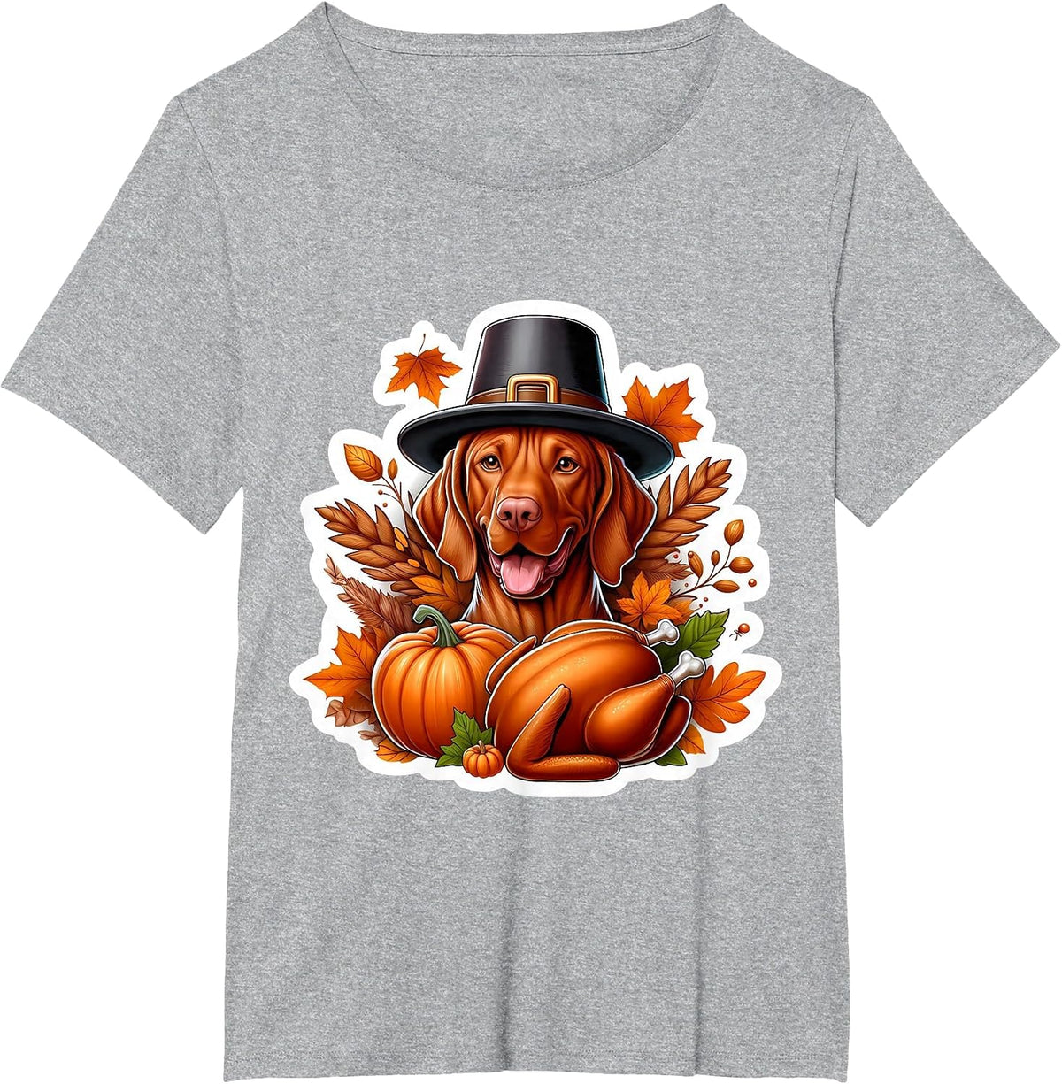 Thanksgiving Vizsla Dog Owner Lover Funny Pilgrim Turkey Mom T-Shirt - Heather Grey