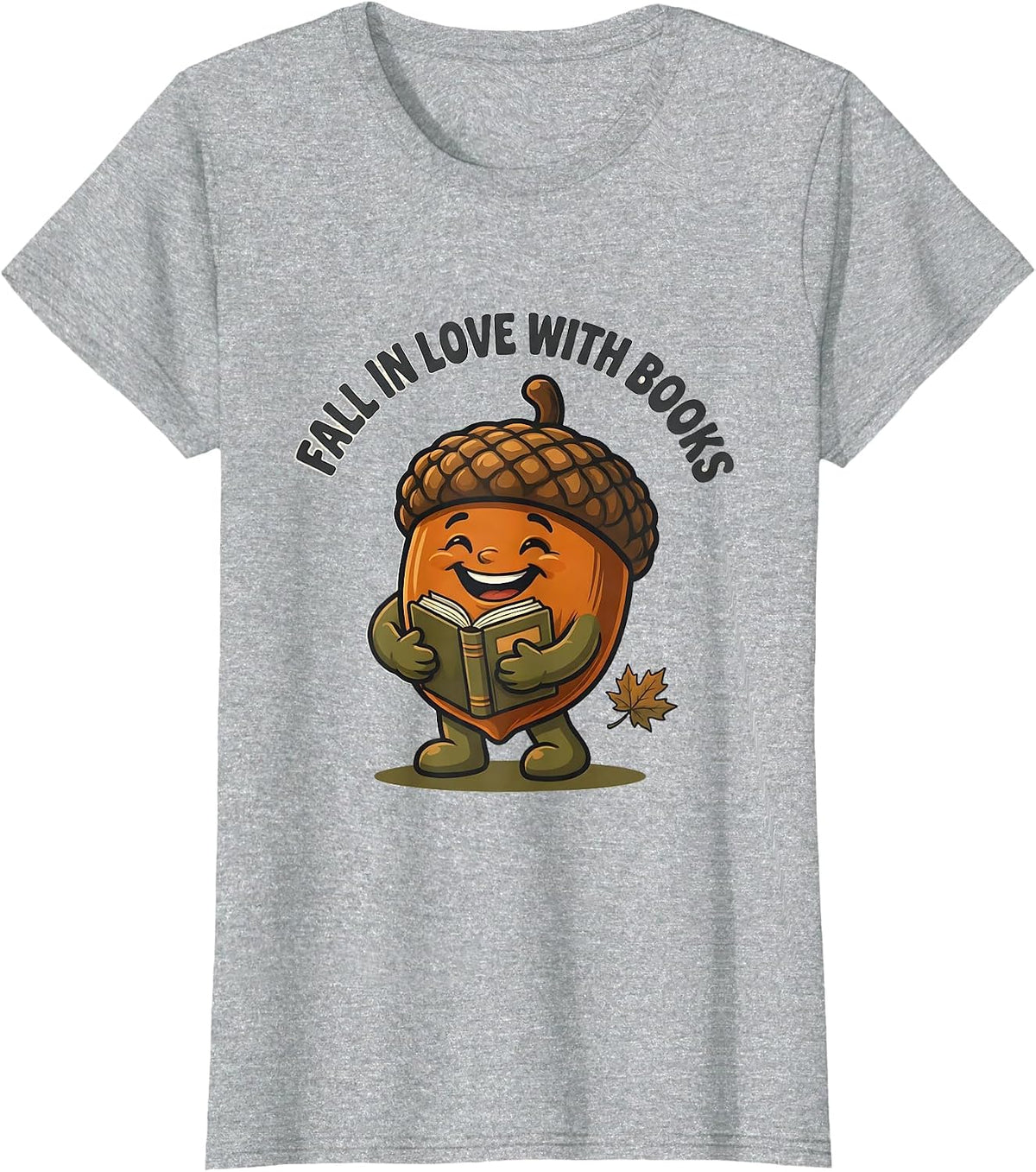 Women's Fall In Love With Books Cartoon Teacher Fall Halloween T-Shirt - Heather Grey