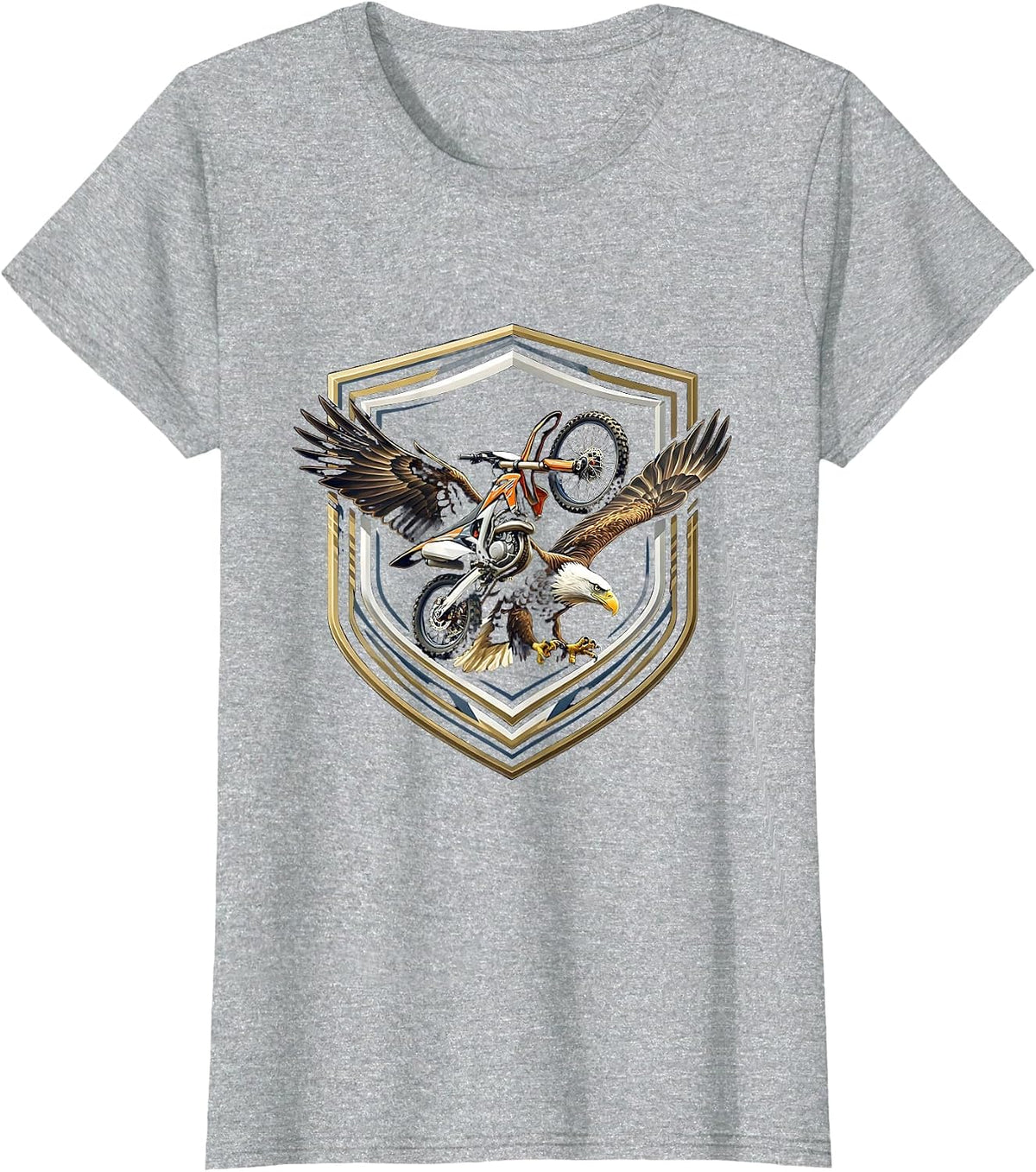 Eagle and Dirt Bike Airborne Graphic Tee T-Shirt - Heather Grey