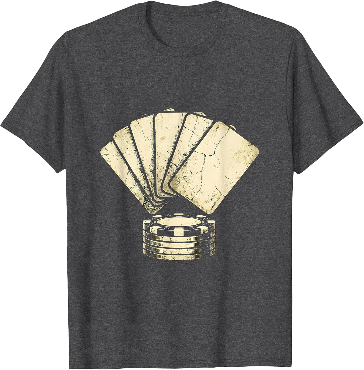 Western Poker Hand and Chips Graphic Tee T-Shirt - Dark Heather Grey