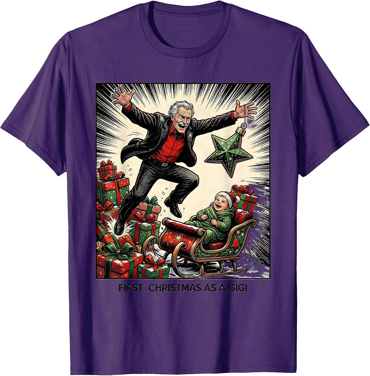 First Christmas As A Gigi Comic Book Family Matching T-Shirt - Purple