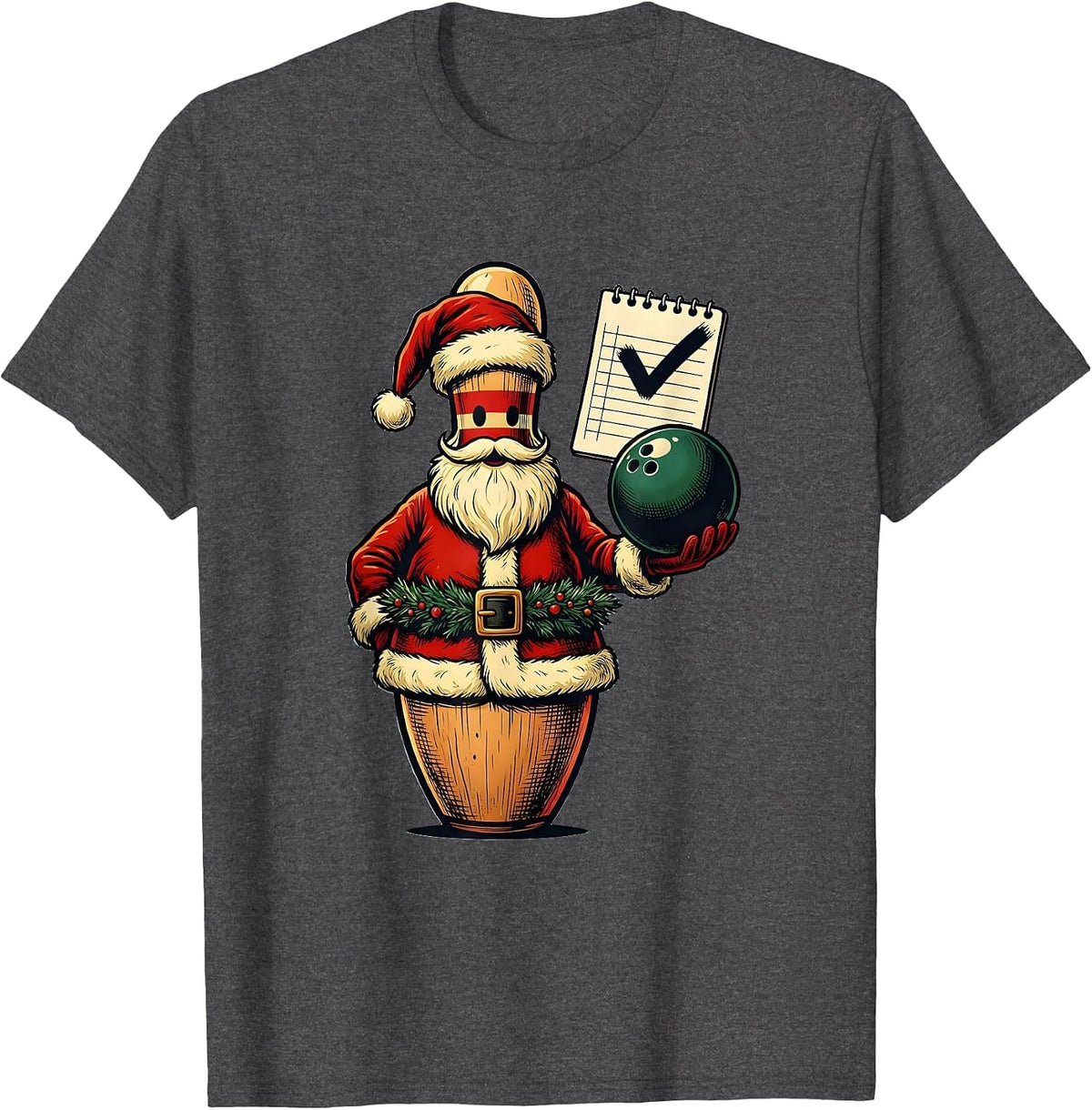 Men's Bowling Santa Magistrate Holiday Humor Funny Bowling Player T-Shirt - Dark Heather Grey