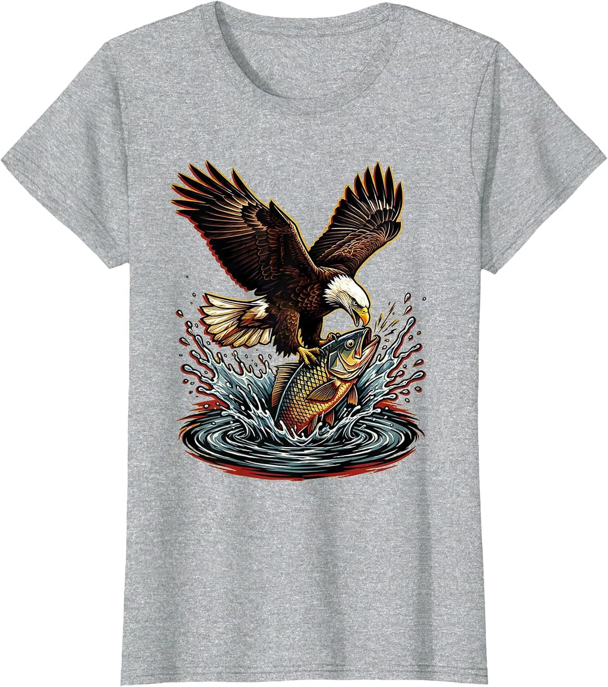 Eagle Diving for Fish Fishing Graphic Tee T-Shirt - Heather Grey