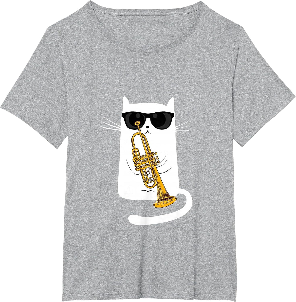 Jazz Cat Playing Trumpet - Hippy Hipster Kitty T-Shirt - Heather Grey