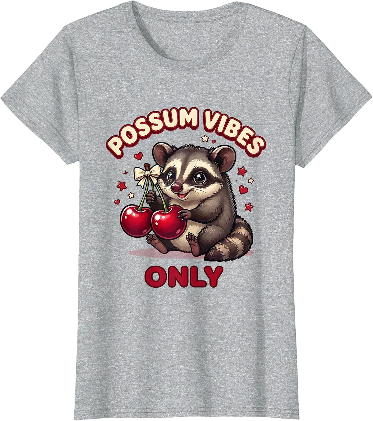 Possum Vibes Only Funny Opossum Design T-Shirt - Heather Grey