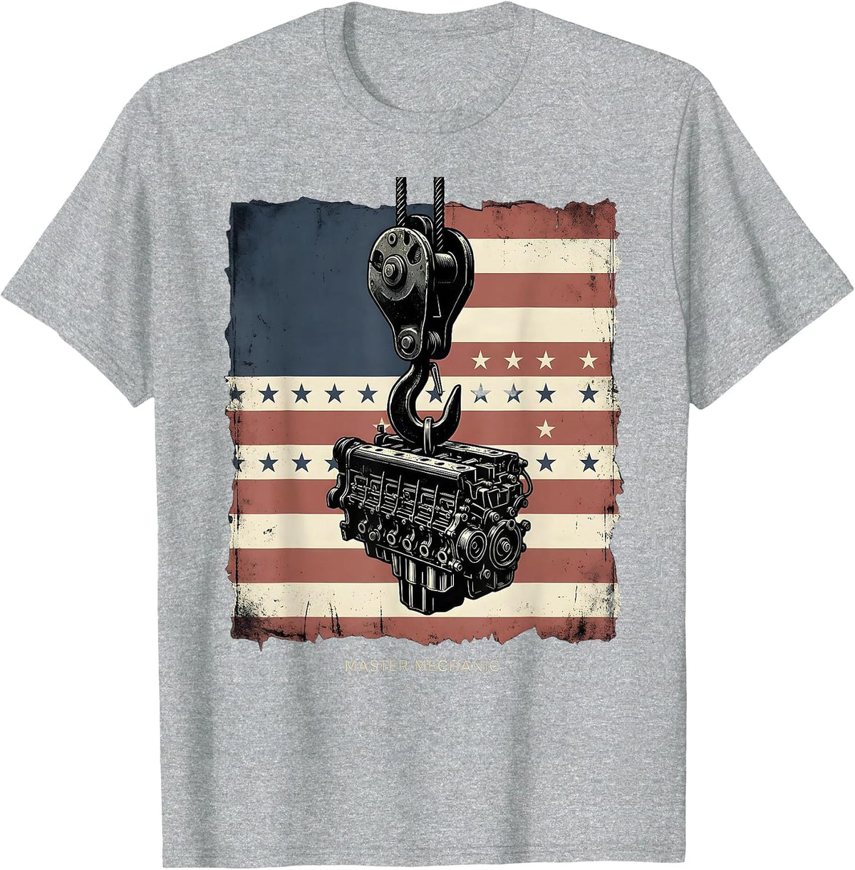 Men's Master Mechanic Vintage American Flag Mechanic Gift T-Shirt - Heather Grey