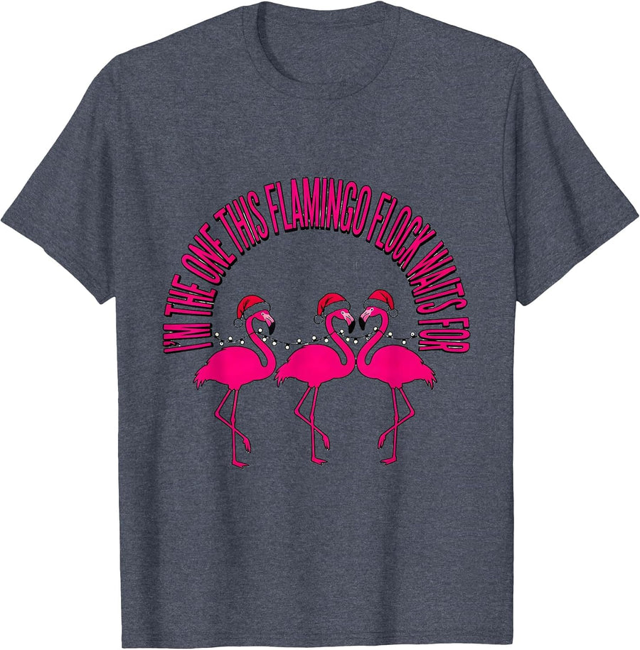 I'm The One This Flamingo Flock Waits For Funny T-Shirt - Heather Blue