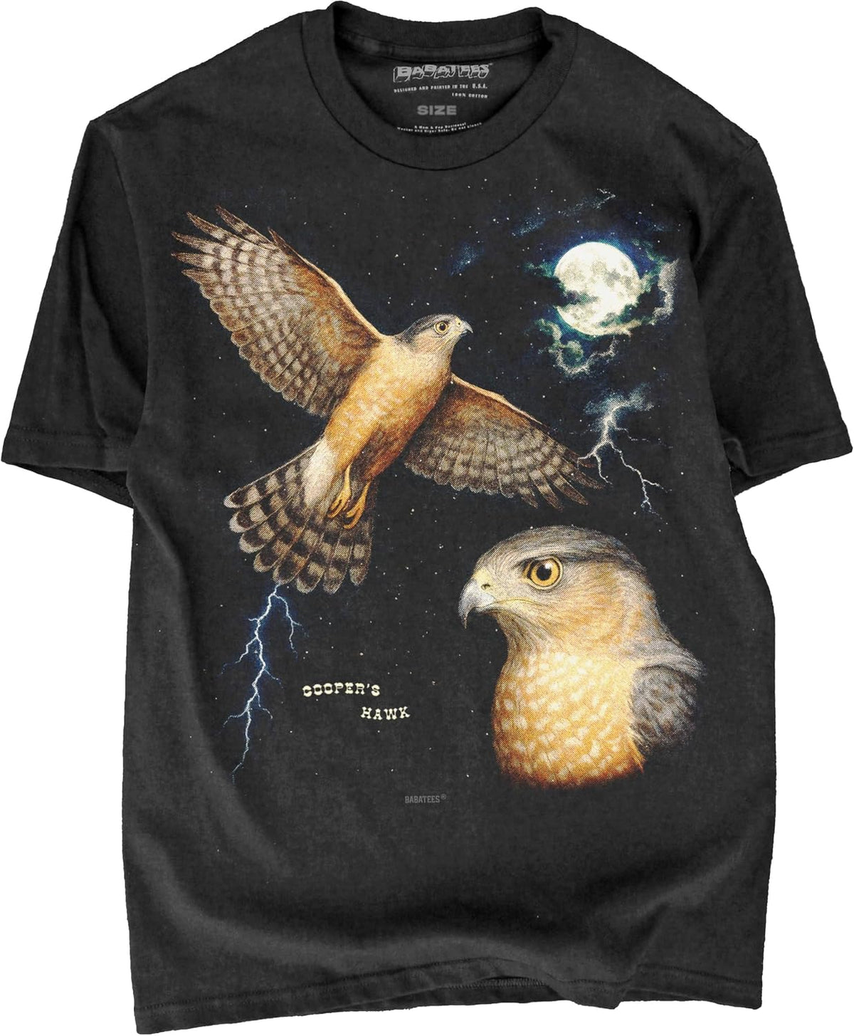 Moonlit Bird Artwork Premium Black T-Shirt for Men & Women - Cooper's Hawk