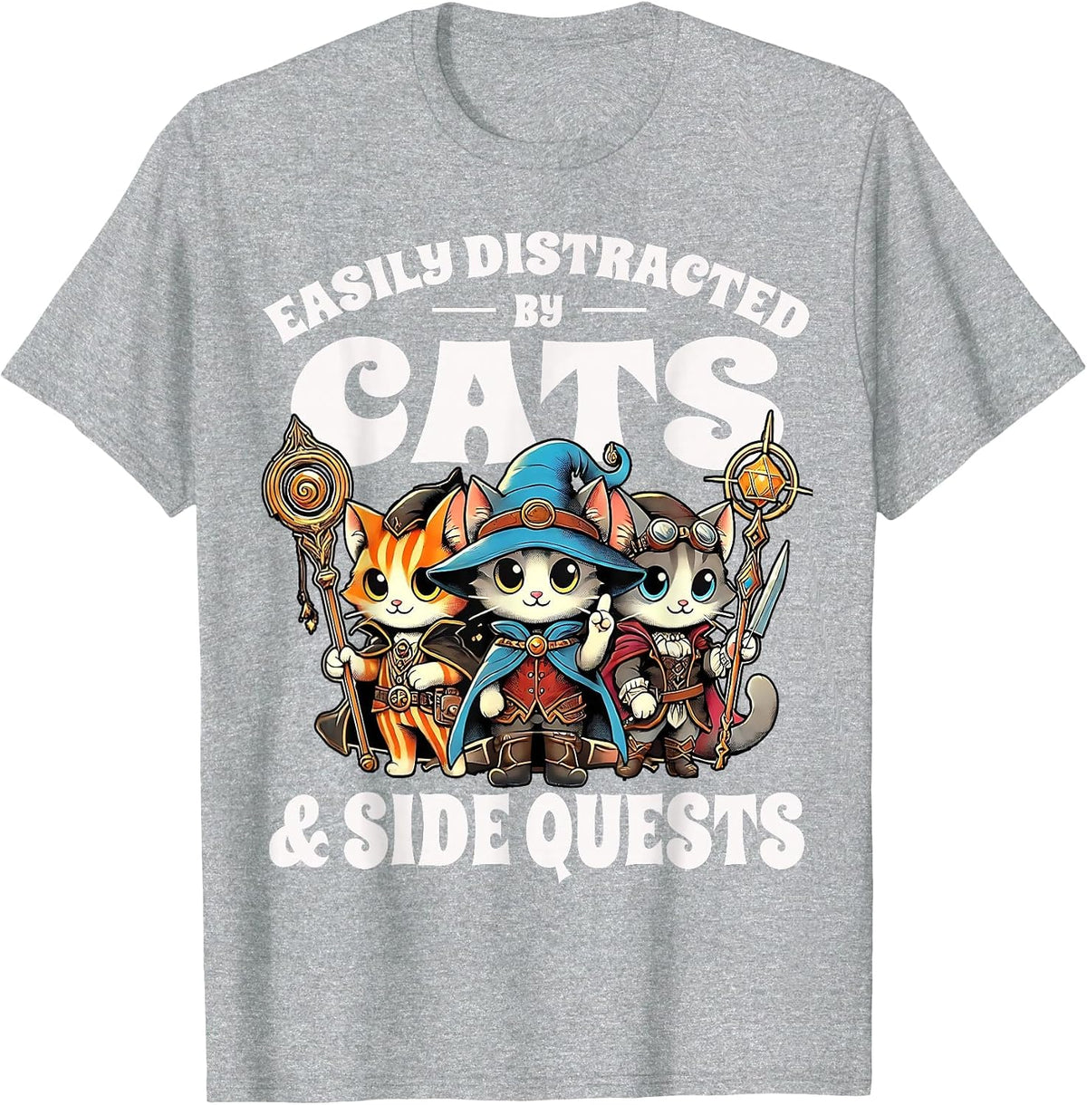 Nerdy Cat Adventures Side Quest Gamer Kitty Cats T-Shirt - Heather Grey