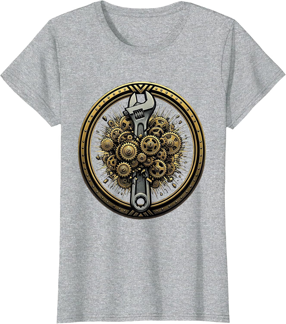 Exploding Socket Wrench Gears Mechanic Graphic T-Shirt - Heather Grey