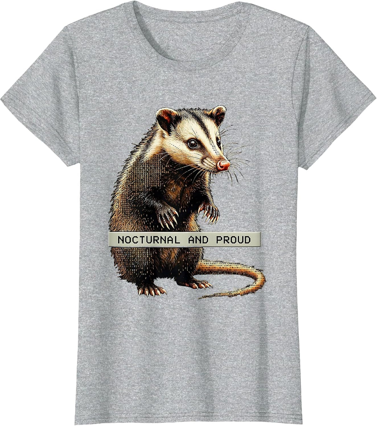 Women's Nocturnal and Proud Opossum Design T-Shirt - Heather Grey