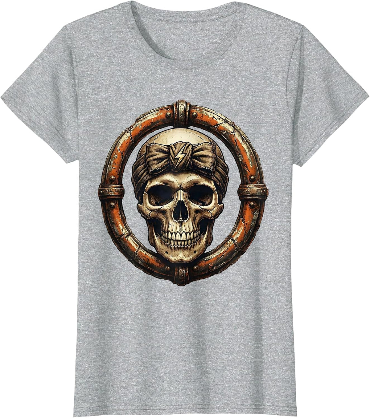 Rock Skull Vintage Headband Graphic Tee T-Shirt - Heather Grey