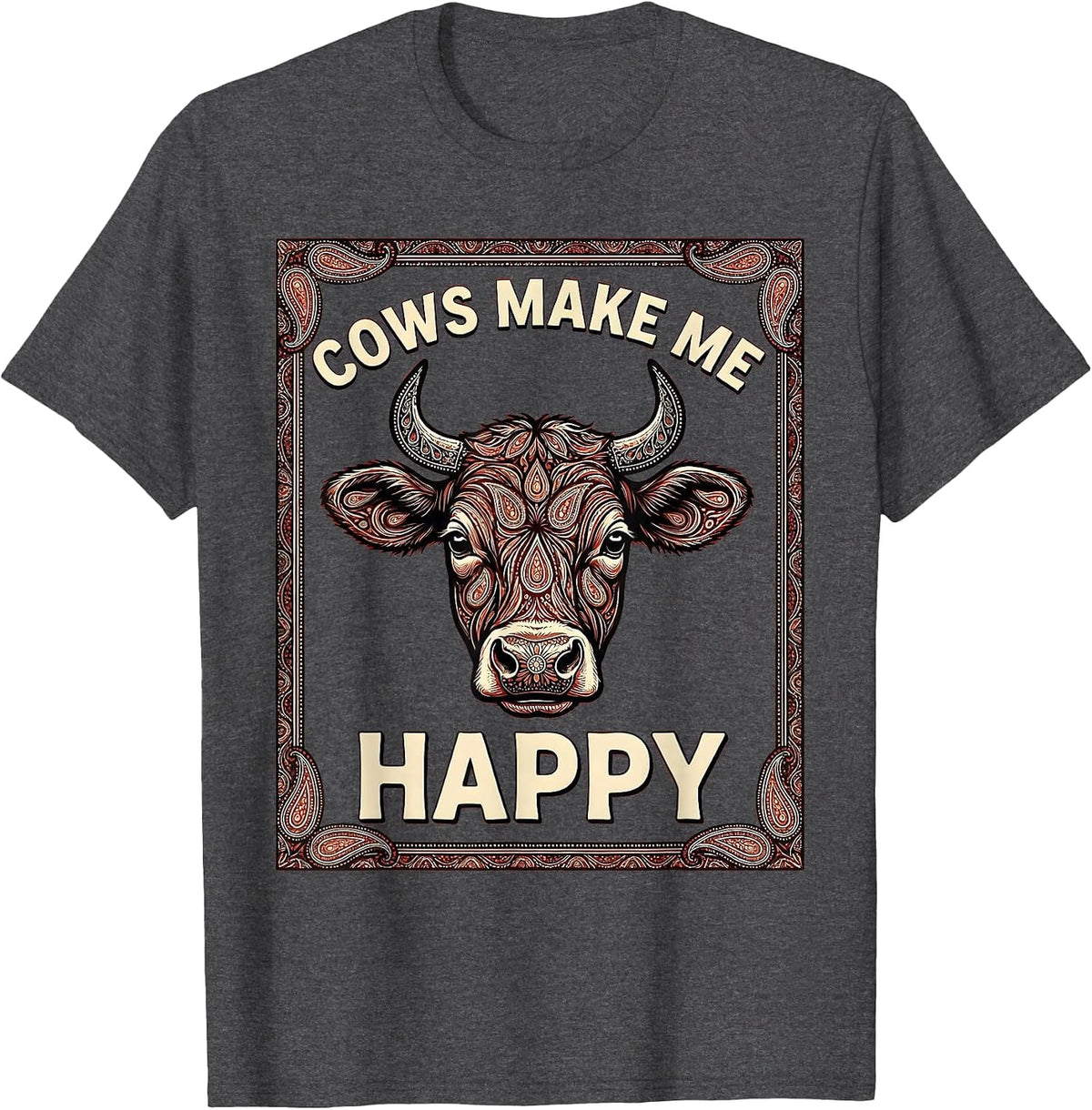 Cows Make Me Happy Funny Cow Lover Design T-Shirt - Dark Heather Grey
