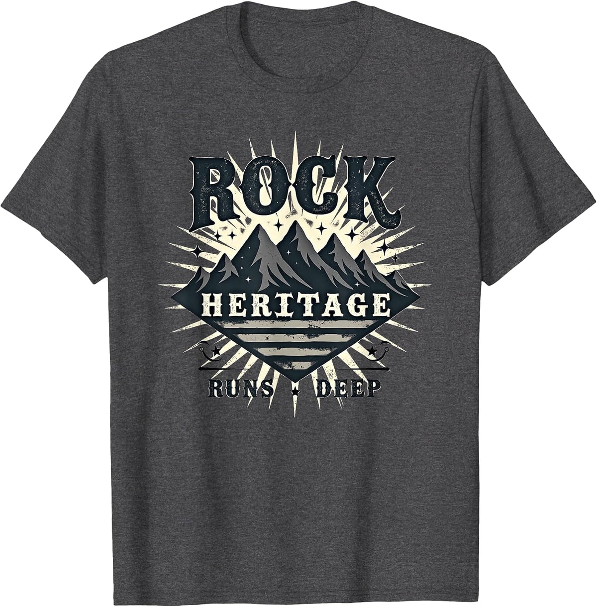 Vintage 1985 Design Rock Heritage Runs Deep T-Shirt - Dark Heather Grey