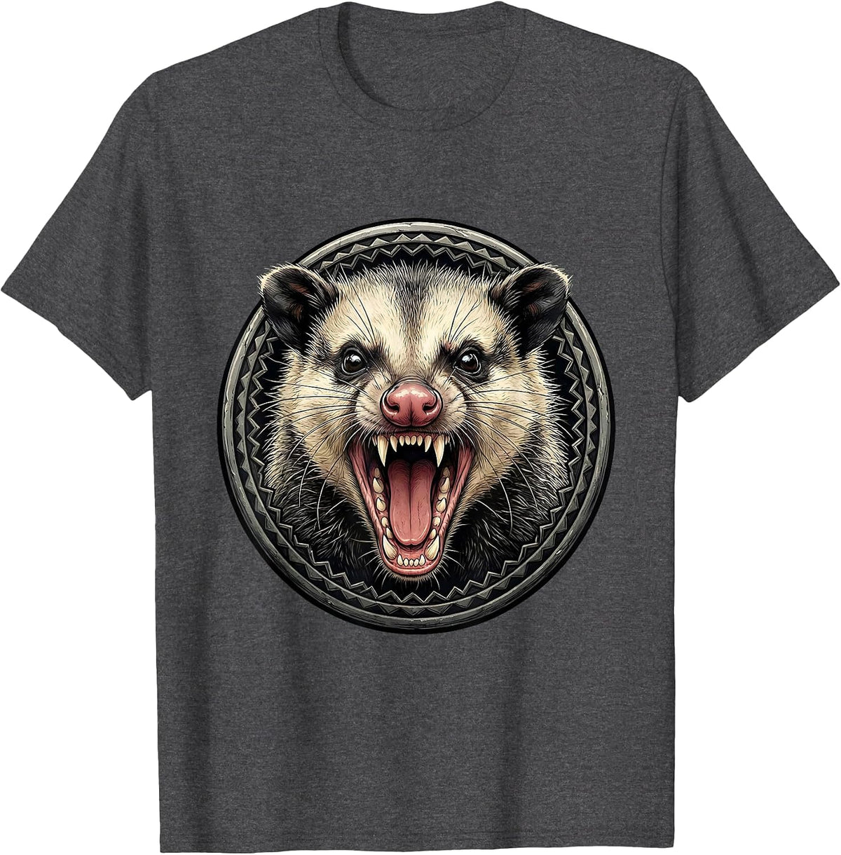 Hissing Opossum Wild Animal Graphic Tee T-Shirt - Dark Heather Grey