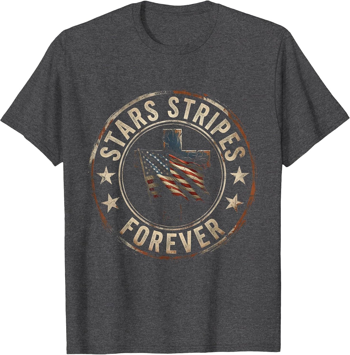 Stars Stripes Forever Memorial Day Patriotic Design T-Shirt - Dark Heather Grey