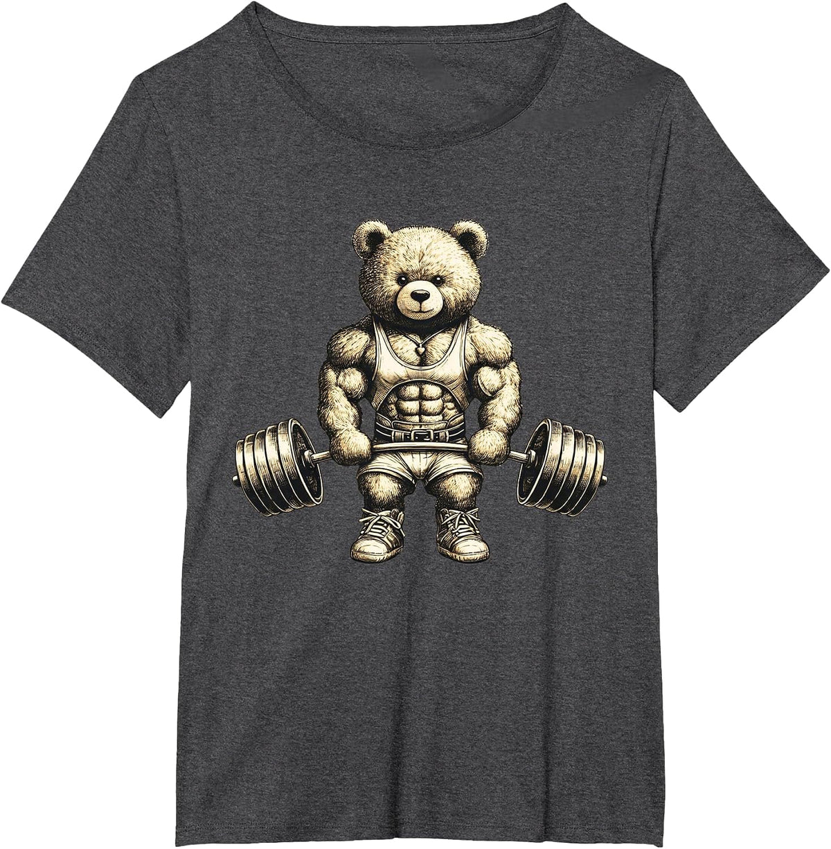 Funny Teddy Bear Lifting Weights Gym Workout Animal Shirts T-Shirt - Dark Heather Grey