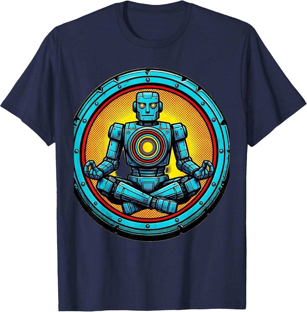 GI Robot Lotus Pose Glowing Core Zen Art T-Shirt - Navy Blue
