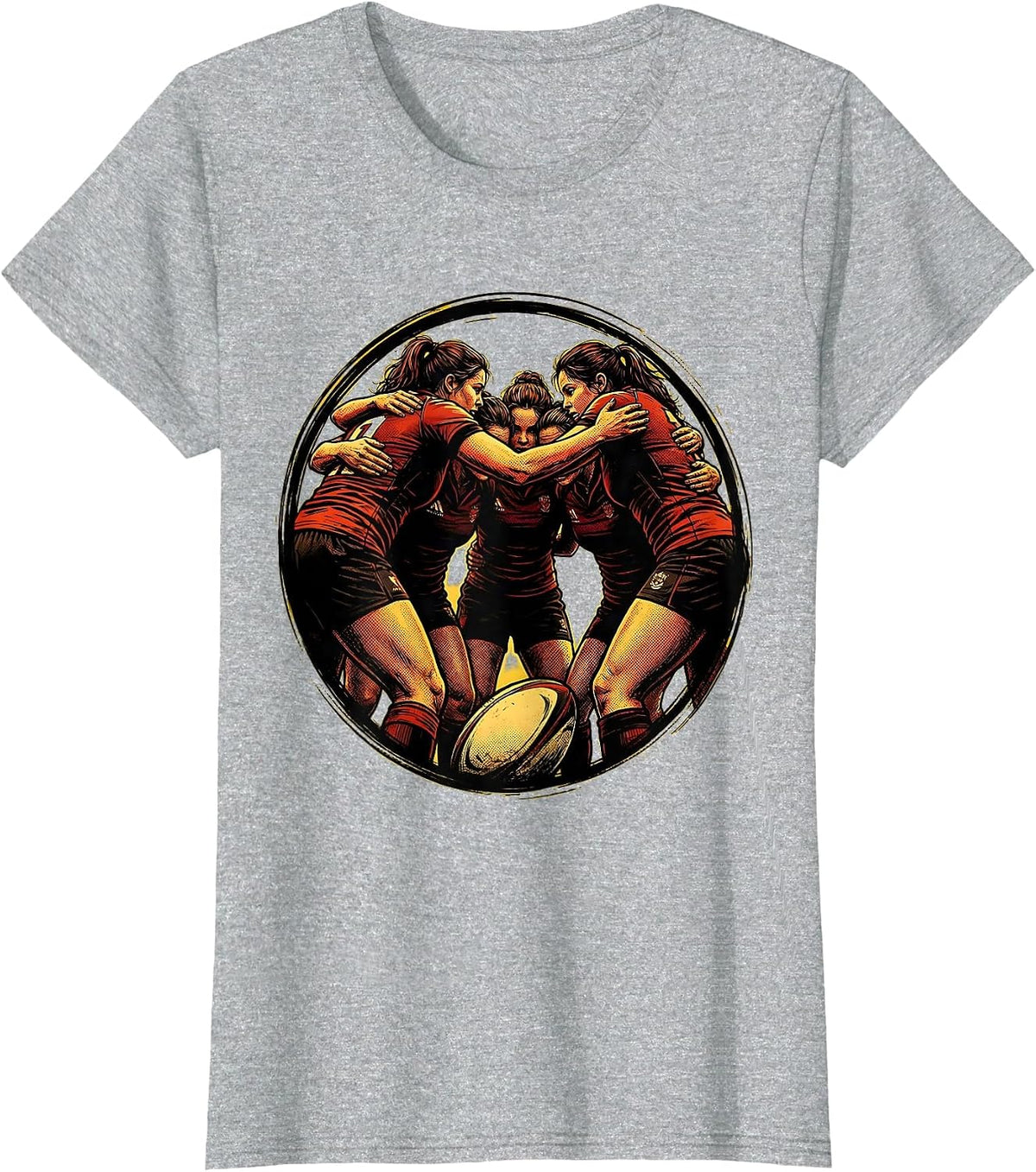 Rugby Team Huddle Unity Graphic T-Shirt - Heather Grey