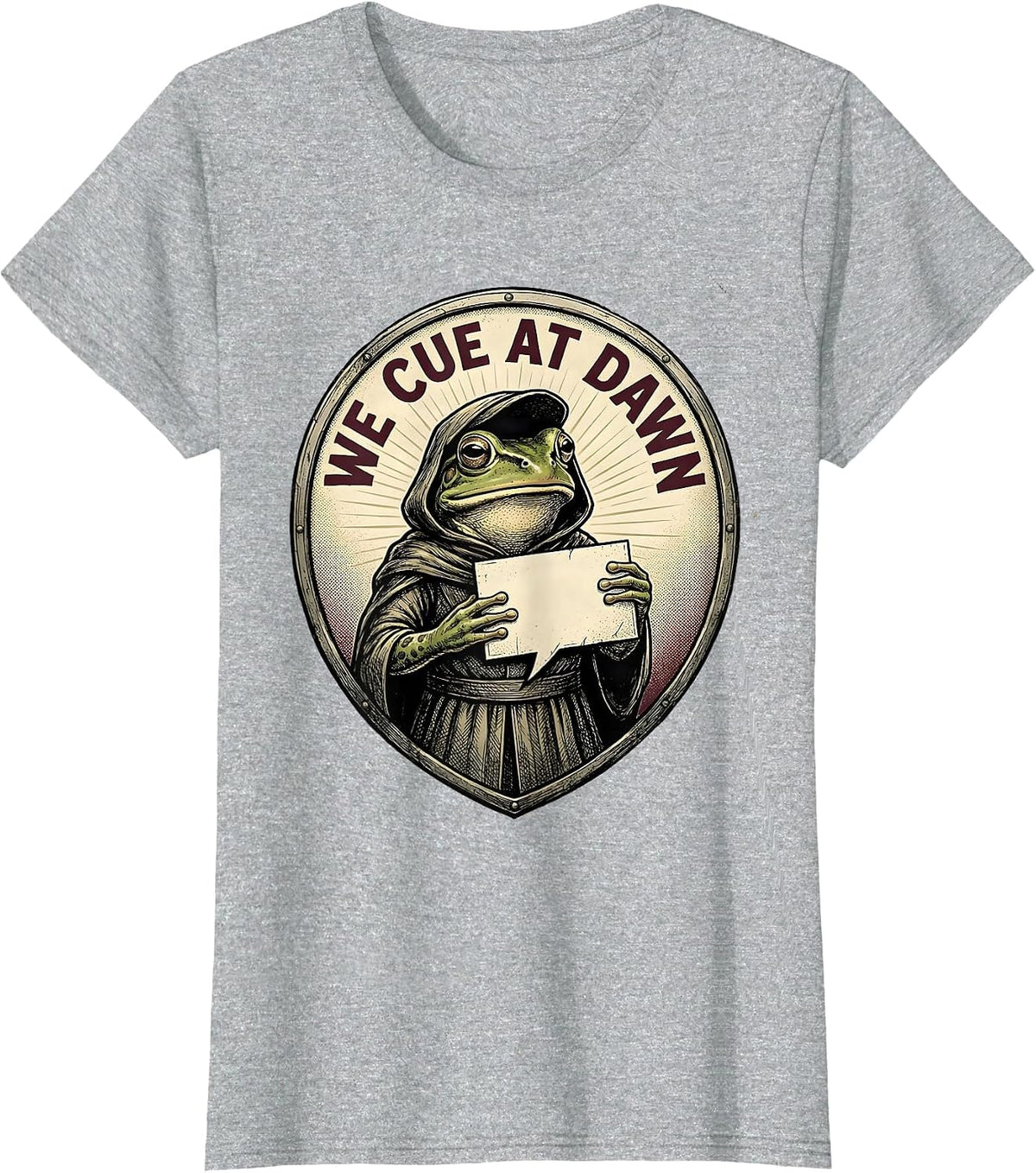 We Cue At Dawn Vintage Frog Teacher Profession Humor T-Shirt - Heather Grey