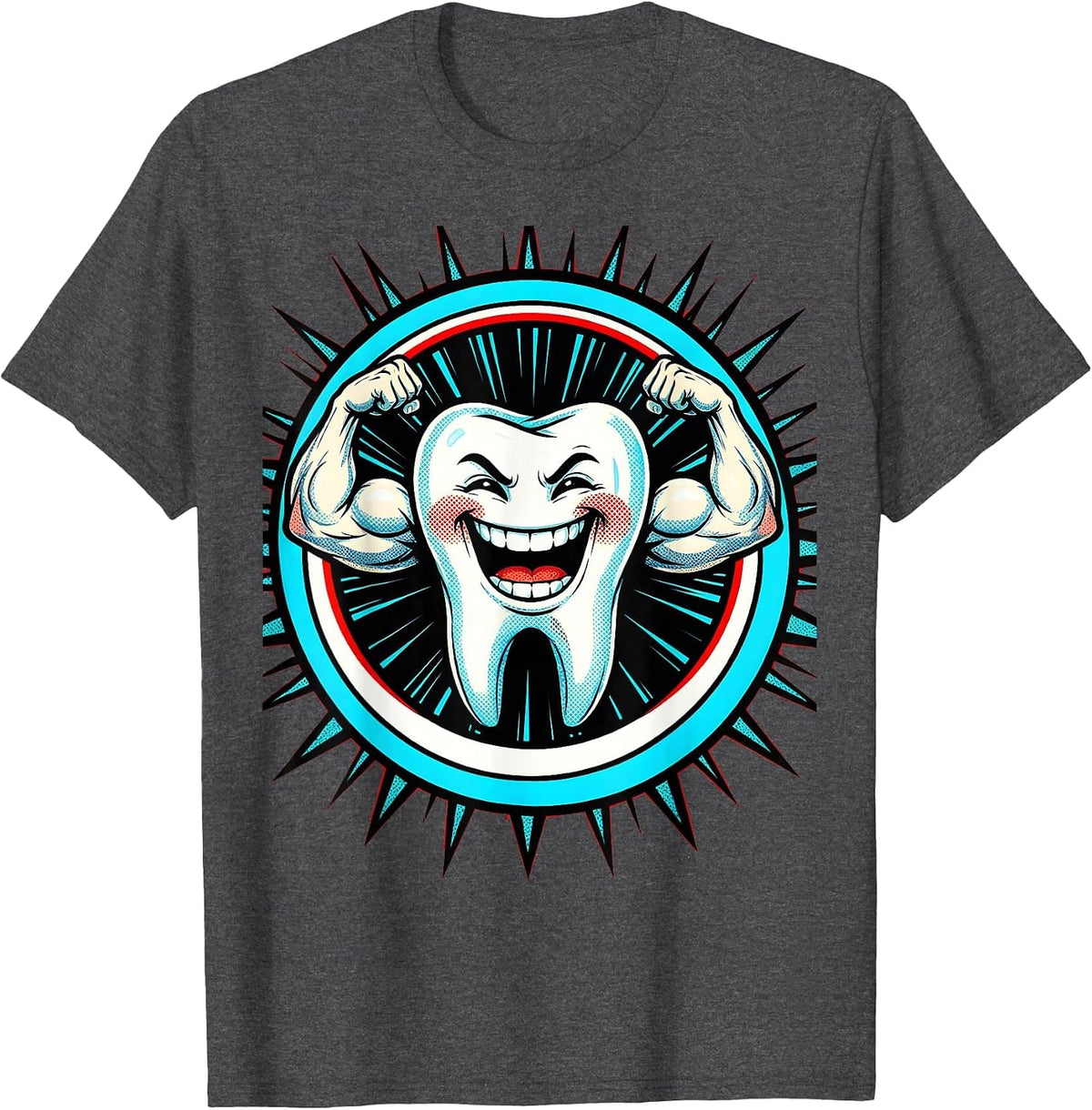 Dental Assistant Strong Tooth Flexing Muscles Graphic T-Shirt - Dark Heather Grey