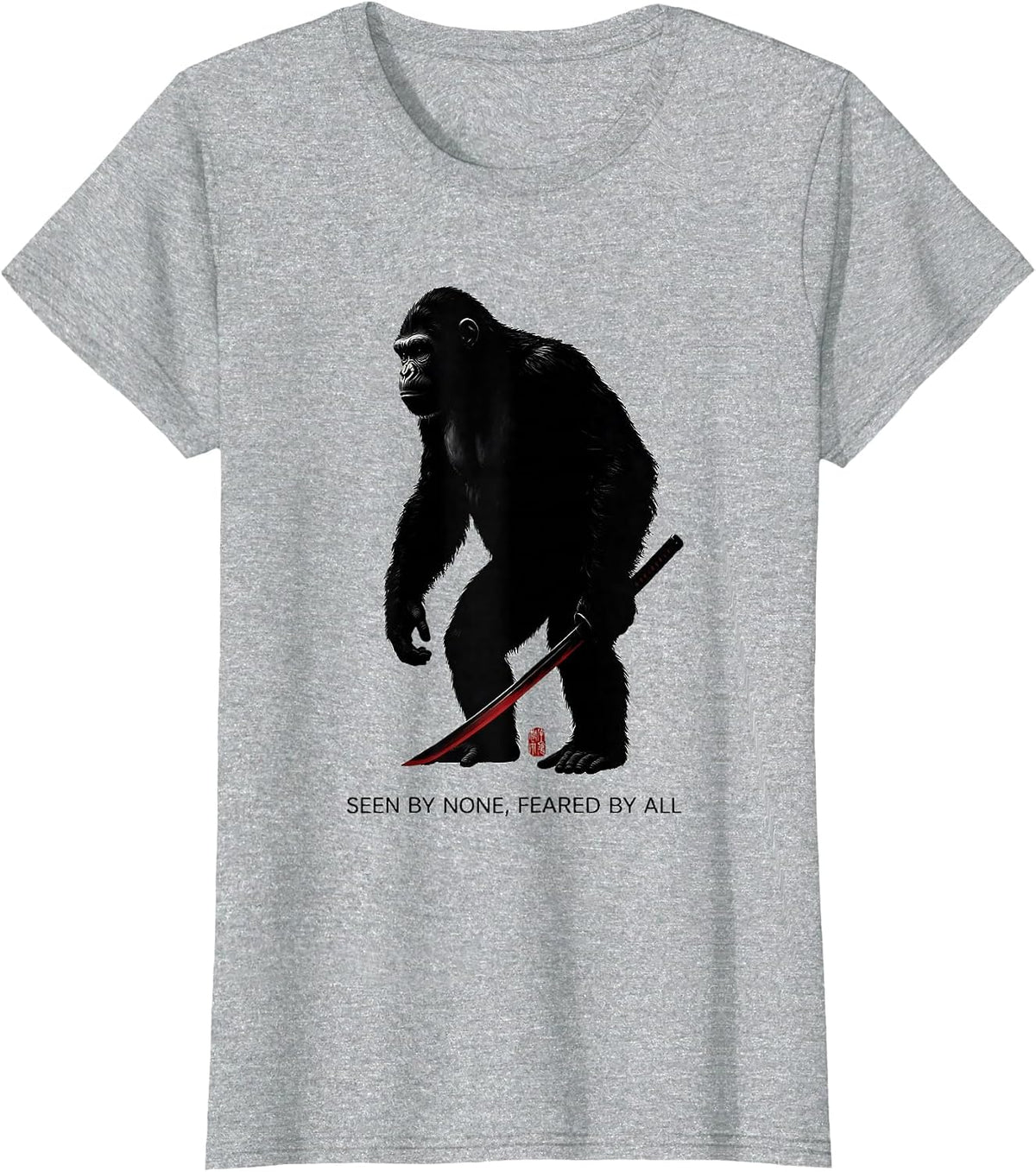 Seen By None Feared By All Samurai Bigfoot Ukiyo-e Warrior T-Shirt - Heather Grey