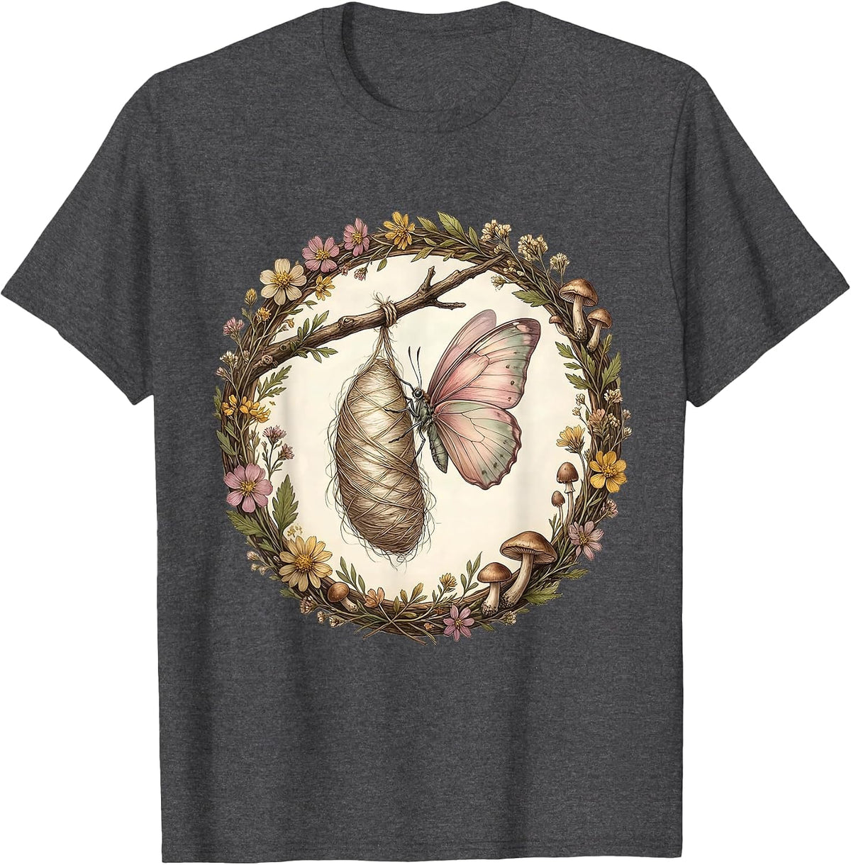 Preschool Teacher Butterfly Cocoon Art Design T-Shirt - Dark Heather Grey