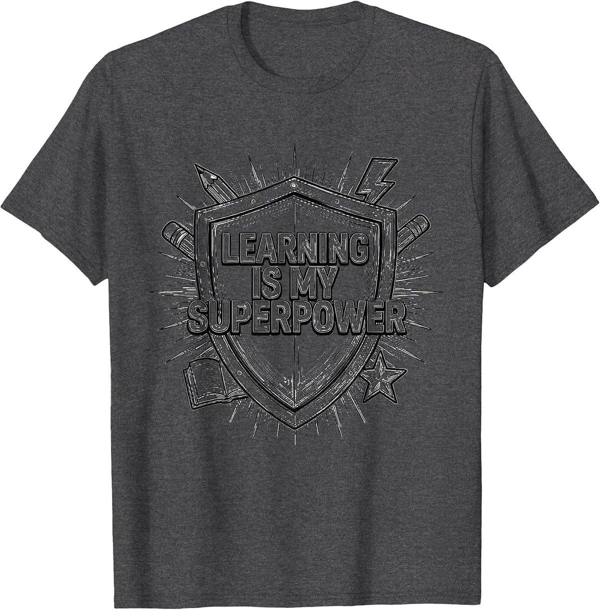 Learning Is My Superpower Boys Back To School T-Shirt - Dark Heather Grey