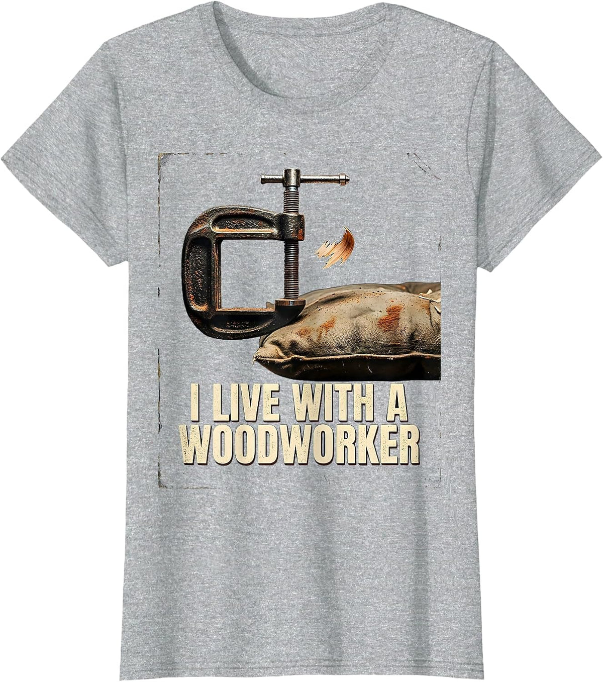 I Live With A Woodworker Vintage Carpenter Humor T-Shirt - Heather Grey