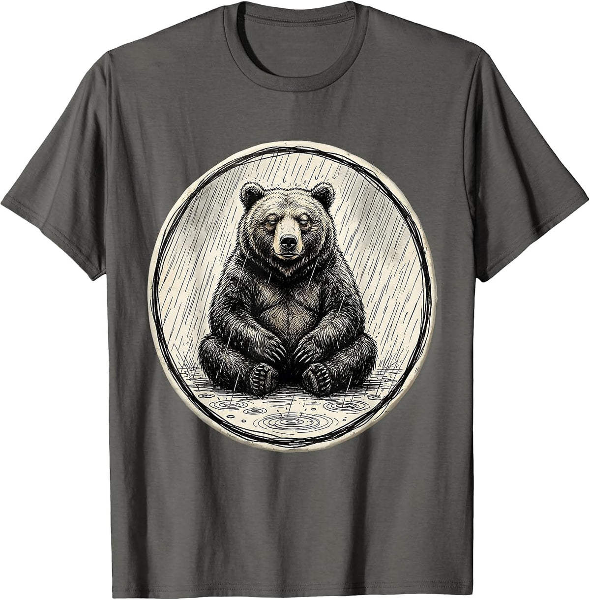 Unbothered Bear Sitting in the Rain Graphic T-Shirt - Asphalt Grey