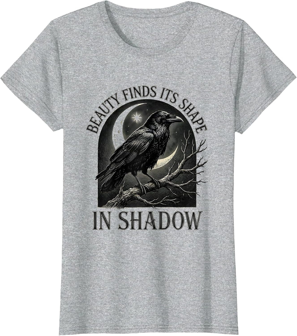 Women's Beauty Finds Its Shape In Shadow Vintage Gothic Edgar Allan T-Shirt - Heather Grey