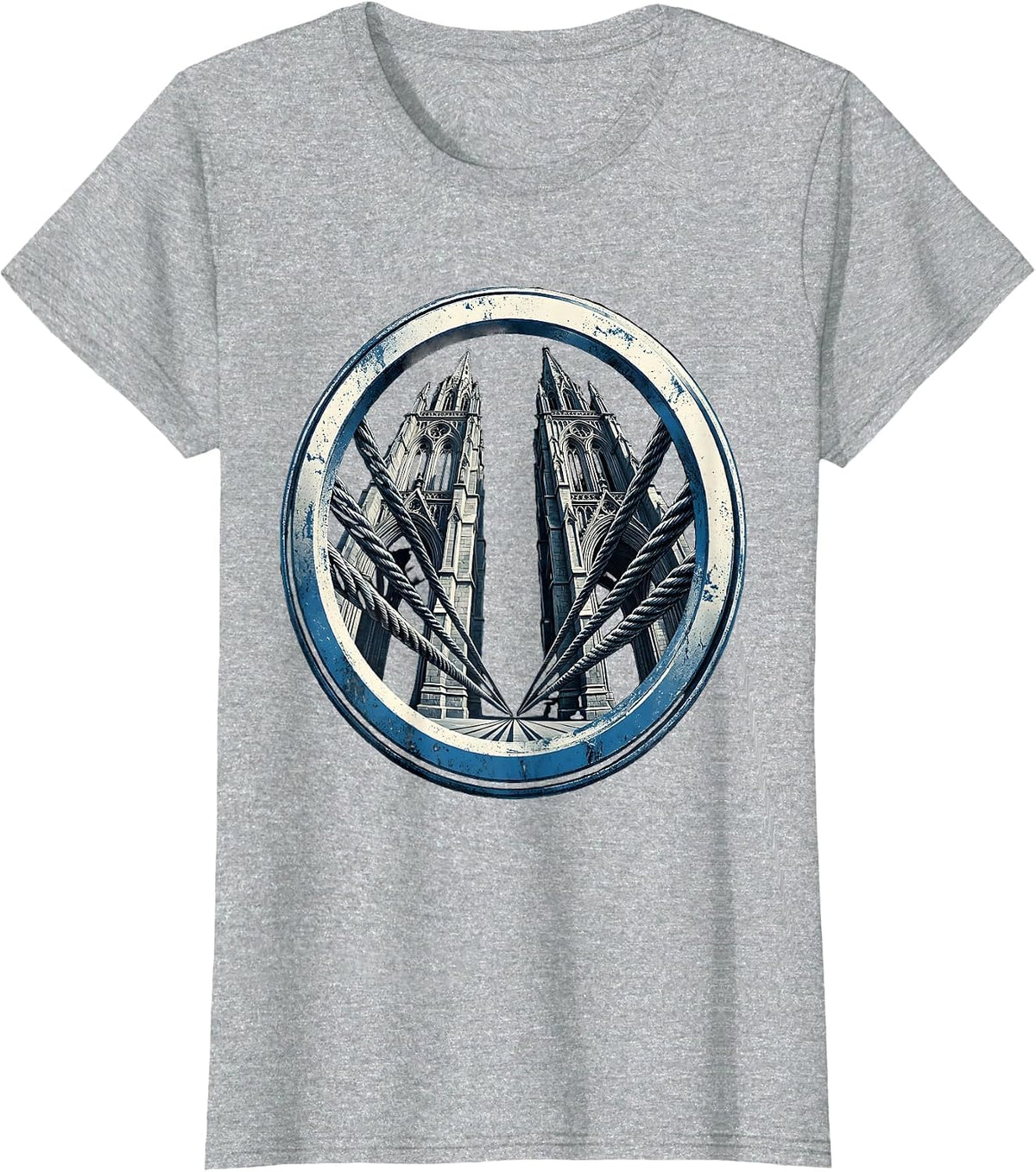 Brooklyn Bridge Cables Dramatic Angle Graphic T-Shirt - Heather Grey