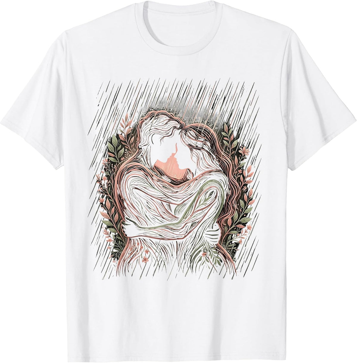 Men's Kindness in the Rain Hugging Figures Illustration T-Shirt - White