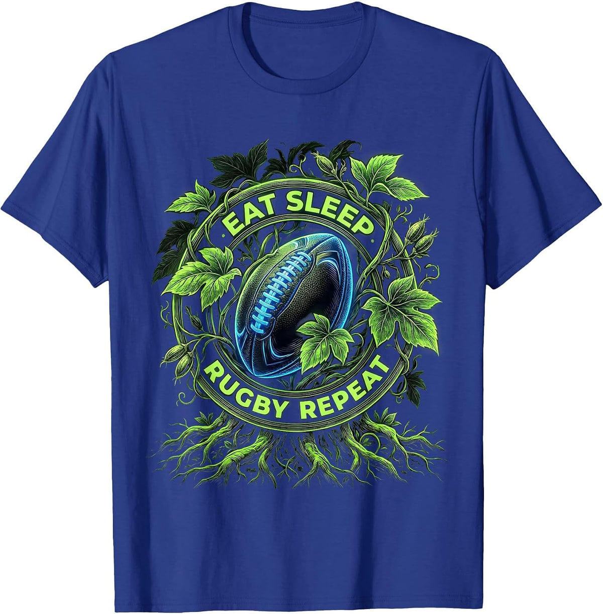 Men's Eat Sleep Rugby Repeat Rugby Fan Design T-Shirt - Royal Blue