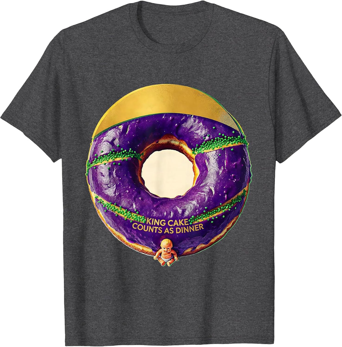 Men's King Cake Counts As Dinner Mardi Gras Party Humor T-Shirt - Dark Heather Grey