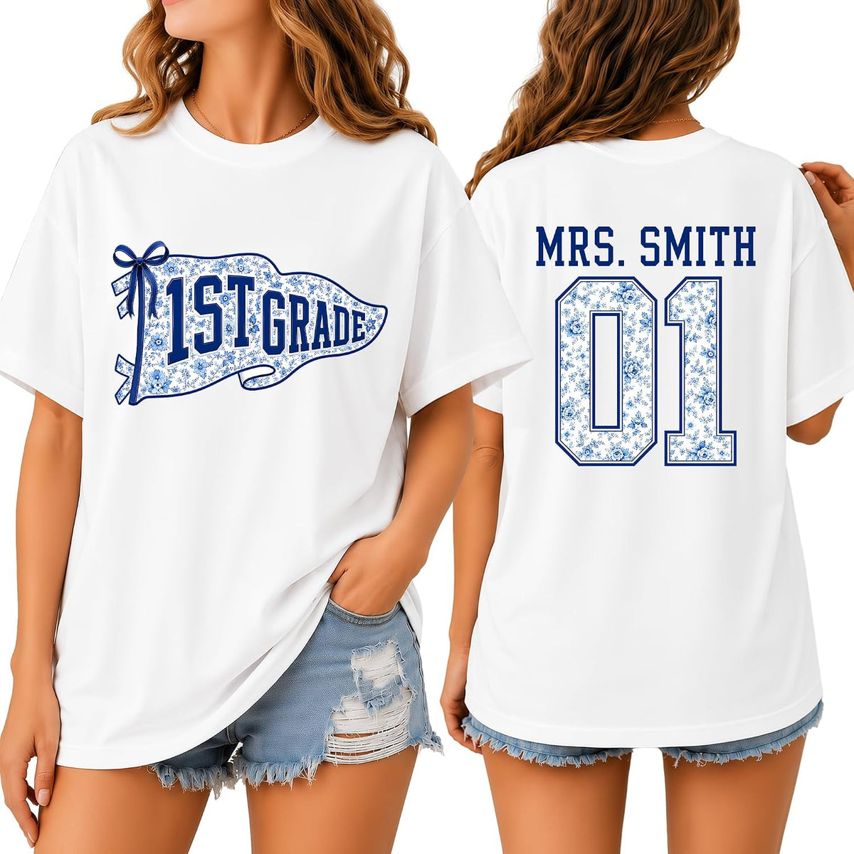 PAGYMO Personalized Teacher Shirt for Women Custom Name Back to School Tees - Wts-352