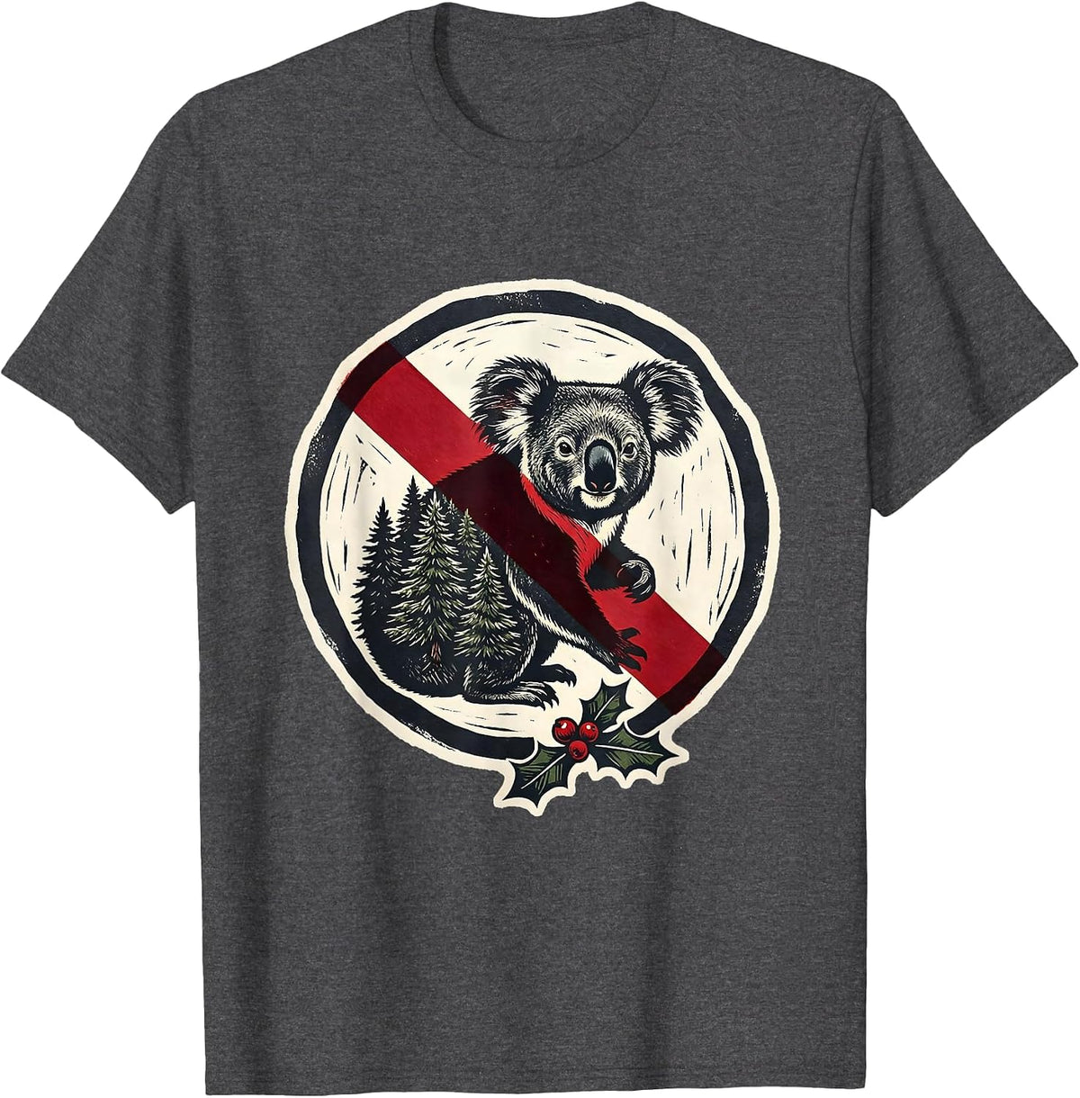 Men's Koala Badge Linocut Cute Australian Animal Lover Gift T-Shirt - Dark Heather Grey