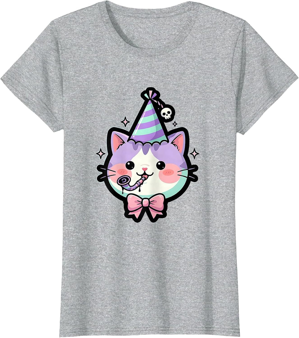 Women's Funbibi Cat Party Hat Noisemaker Celebration T-Shirt - Heather Grey