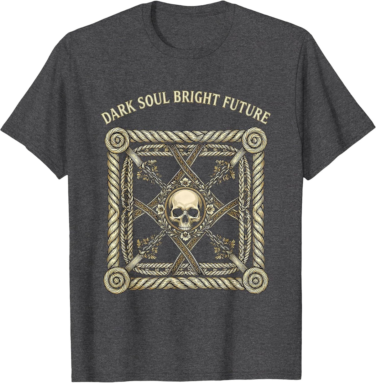 Men's Dark Soul Bright Future Skull Graphic Design T-Shirt - Dark Heather Grey