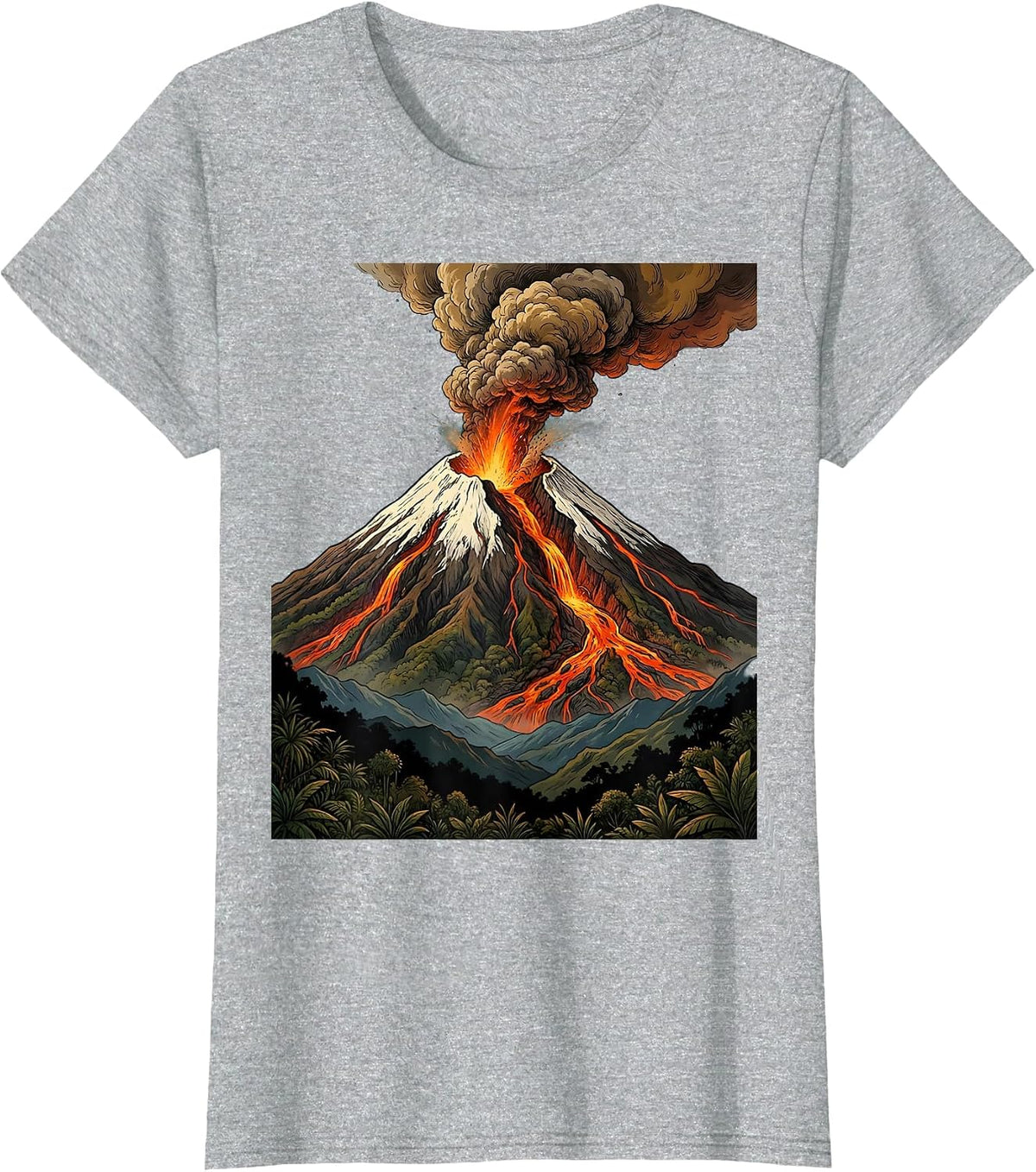 Women's Erupting Cotopaxi Volcano Glowing Lava Ecuador T-Shirt - Heather Grey