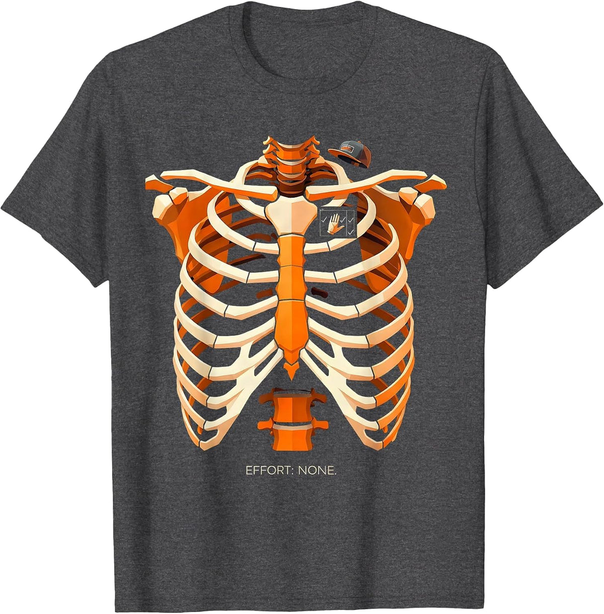 Men's Effort: None Geometric Skeleton Rock-On Bruh Halloween Humor T-Shirt - Dark Heather Grey