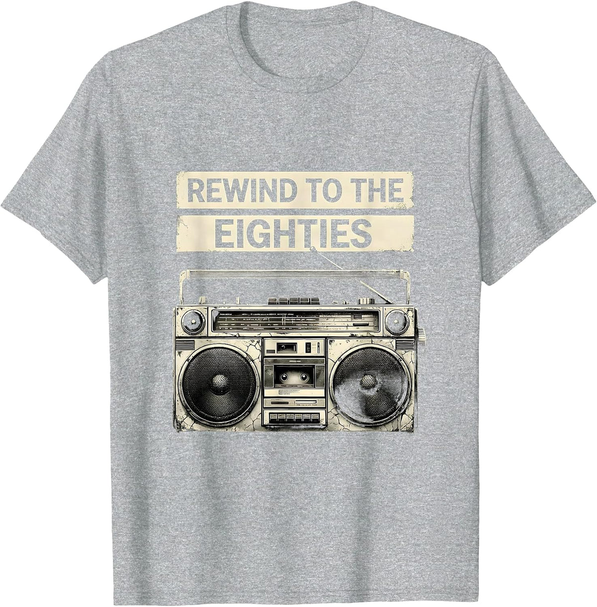 Men's Rewind to the Eighties Retro 80s Design T-Shirt - Heather Grey
