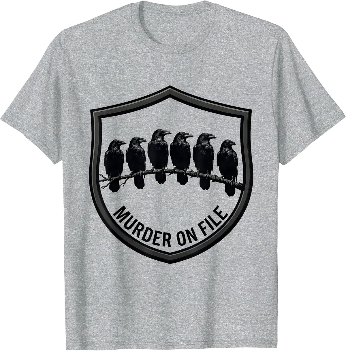 Men's Murder On File Silhouetted Crows Bird Lover Humor T-Shirt - Heather Grey