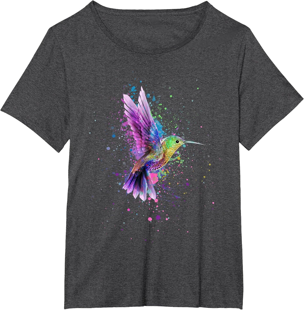 Hummingbird Watercolor Art Design T-Shirt - Dark Heather Grey