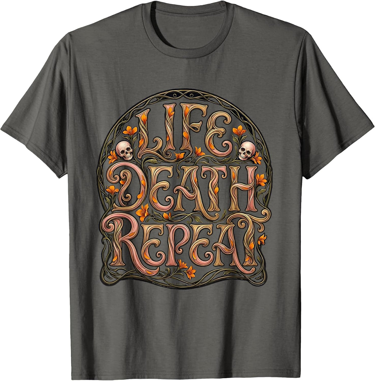 Dia de los Muertos Life Death Repeat Design T-Shirt - Asphalt Grey