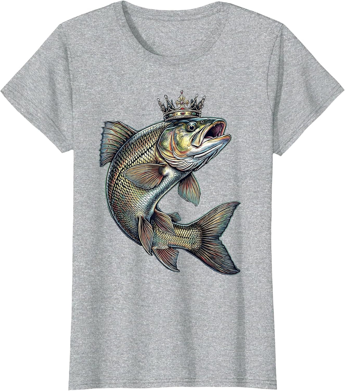 Trophy Trout Crown Fishing Illustration T-Shirt - Heather Grey