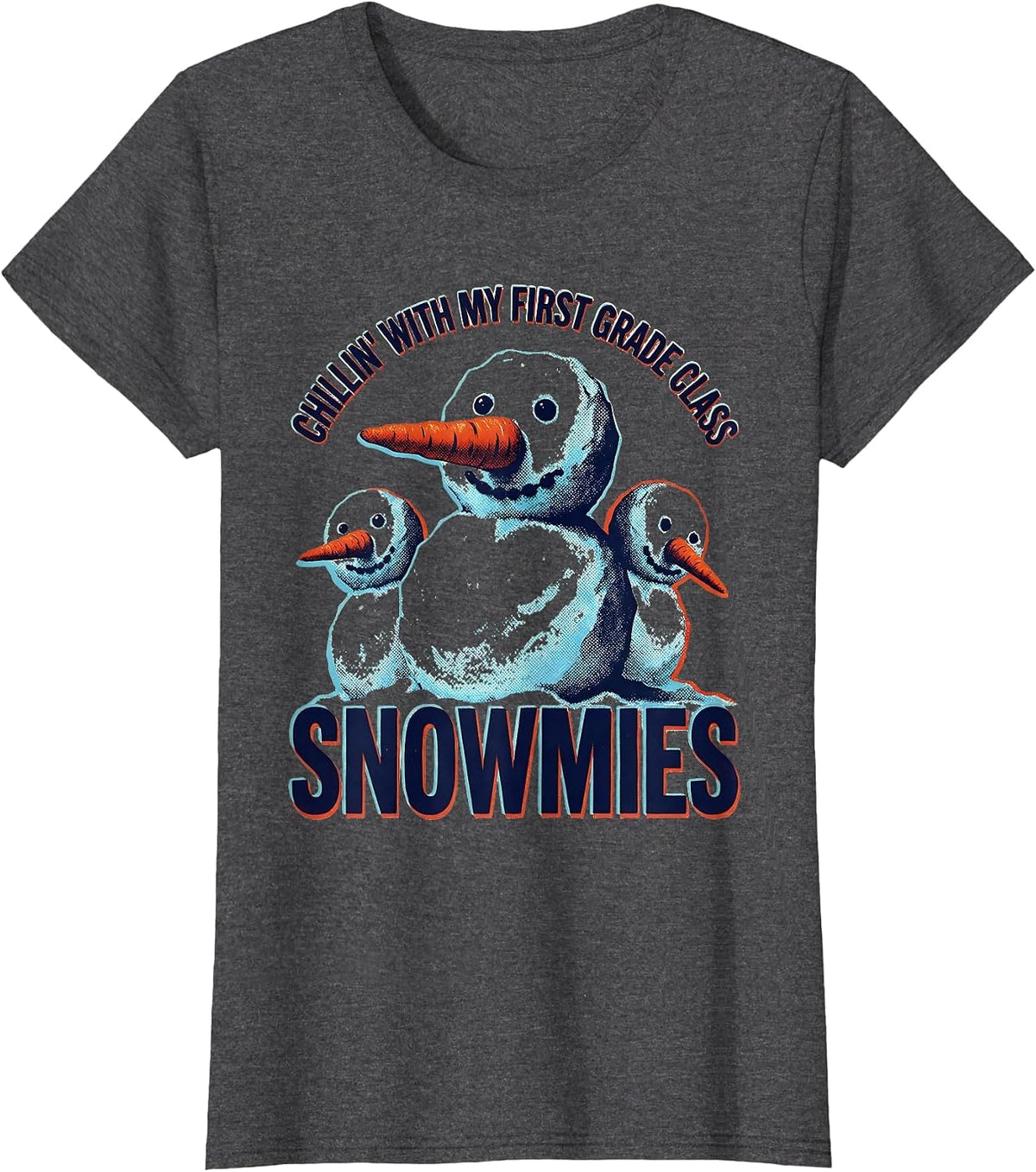 Women's Chillin With My First Grade Class Snowmies Teacher T-Shirt - Dark Heather Grey