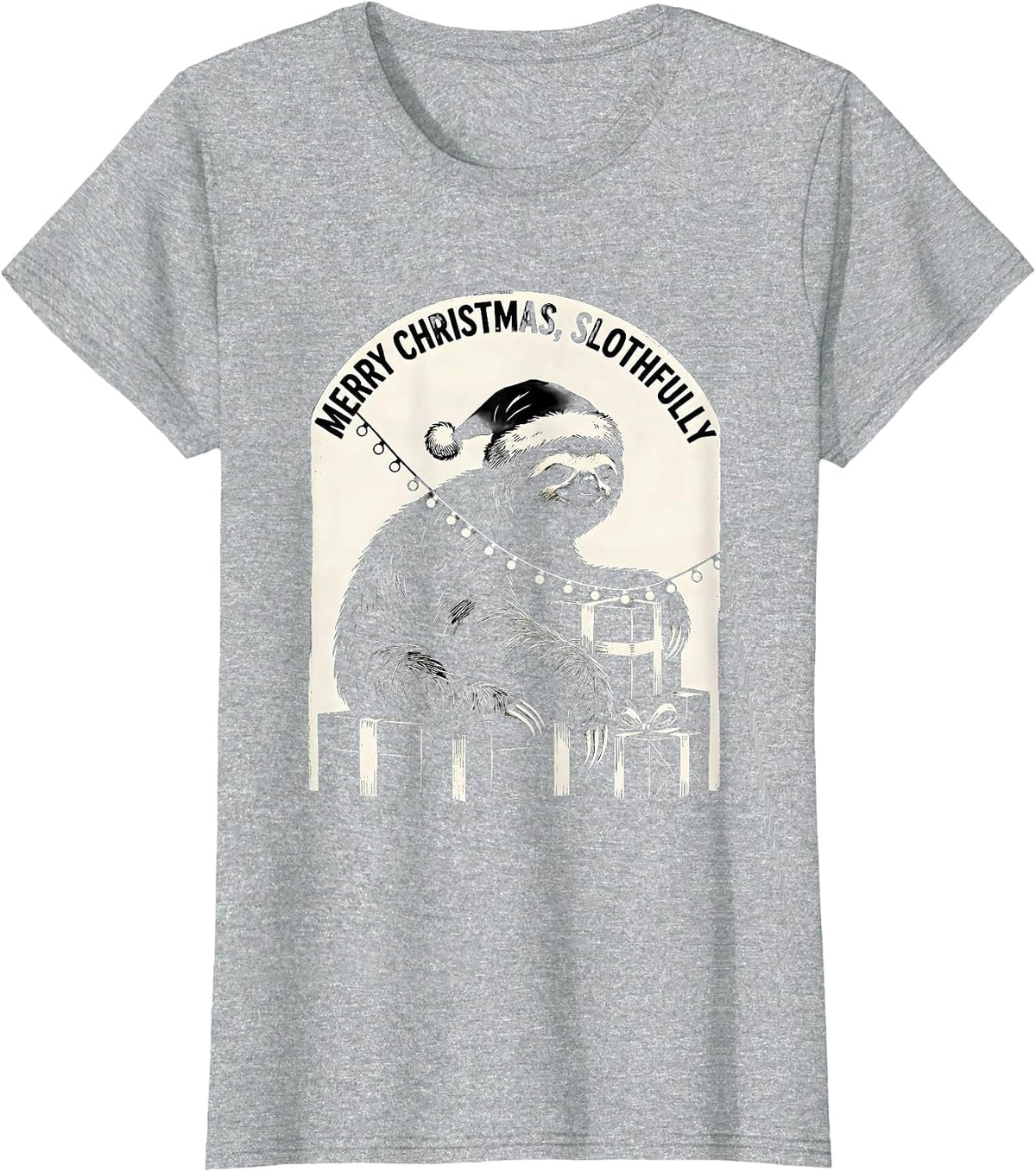 Merry Christmas, Slothfully Funny Sloth Lover Christmas T-Shirt - Heather Grey